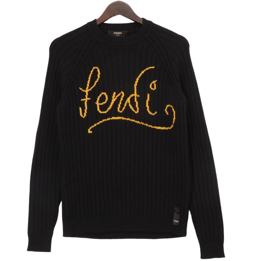 FENDI フェンディ FZY451 AH33 ブラック×ロゴ クルーネックウール 