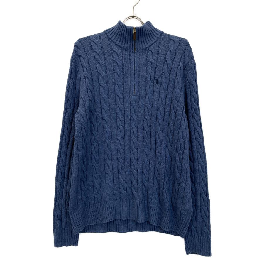 ポロラルフローレン ケーブルニット ハーフジップ L 紺　短丈 POLO RALPH LAUREN ポロ ラルフローレン ブルー ハーフジップ