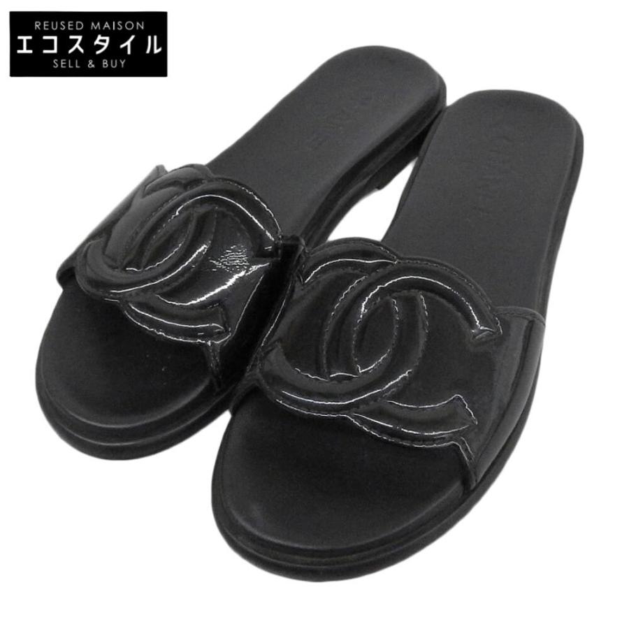 CHANEL シャネル フラットサンダル レディース パテント ブラック 39 C 