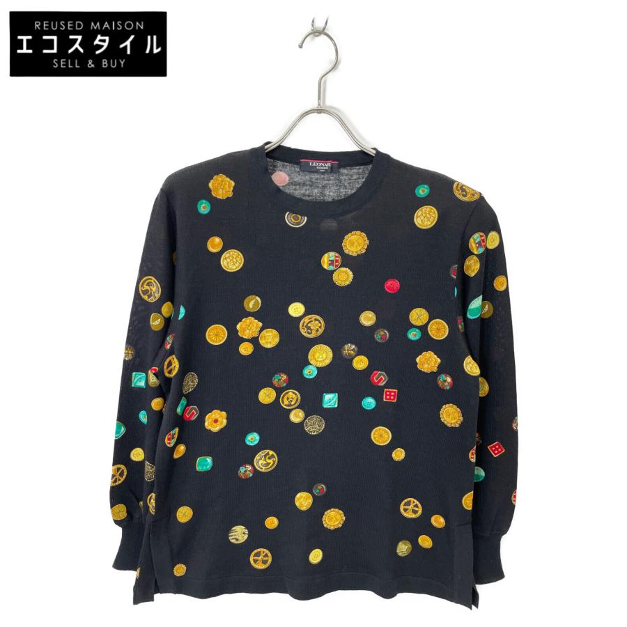 LEONARD レオナール 15AW ブラック ウール×シルク総柄 ニット ブラック  