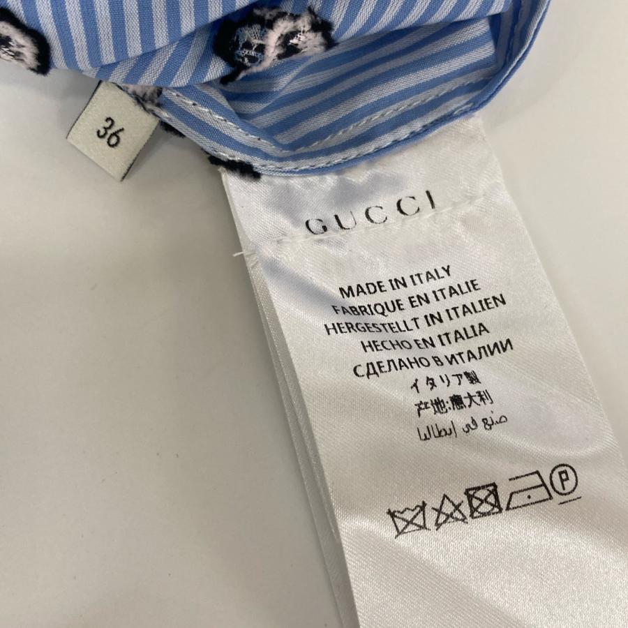 GUCCI（グッチ） ブルー 481682 リボンタイ付 ストライプ柄 ウサギ刺繍