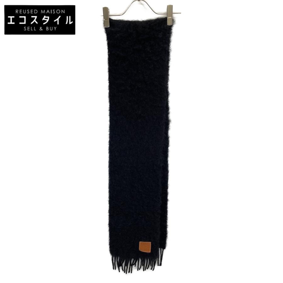 LOEWE 美品/ ロエベ アナグラムレザーパッチ ウールxモヘア マフラー  