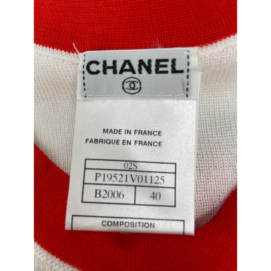 CHANEL シャネル 02S レッドトリミング クルーネック 半袖ニット CHANEL シャネル 02S レッドトリミング クルーネック 半袖ニット