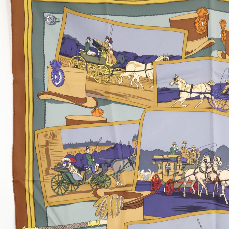美品/ HERMES エルメス 馬車とハット 写真柄 カレ90 シルク スカーフ