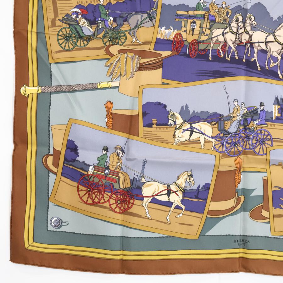 美品/ HERMES エルメス 馬車とハット 写真柄 カレ90 シルク スカーフ