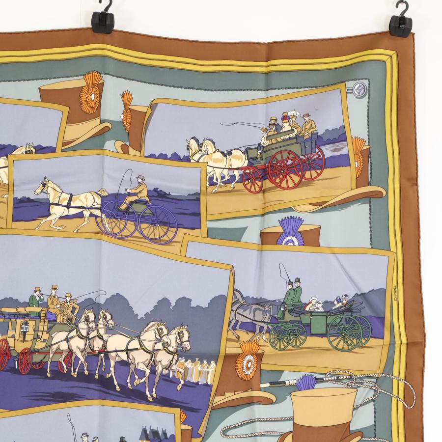 美品/ HERMES エルメス 馬車とハット 写真柄 カレ90 シルク スカーフ