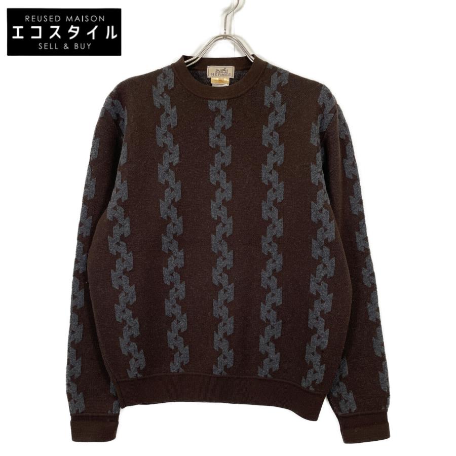 HERMES エルメス 総柄 カシミヤ20% セーター ブラウン L トップス
