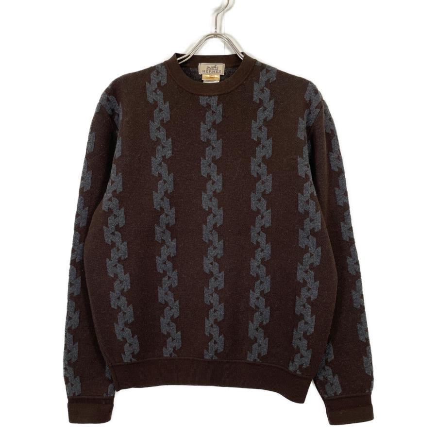 HERMES エルメス 総柄 カシミヤ20% セーター ブラウン L トップス