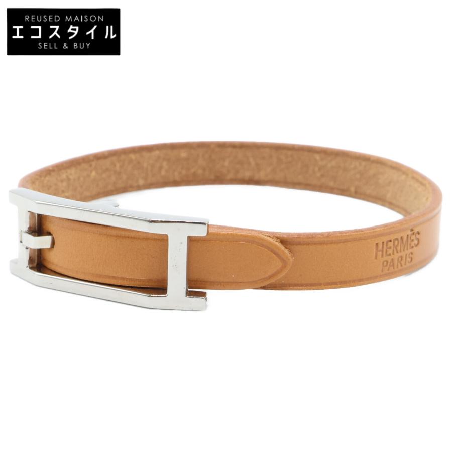 HERMES エルメス アピ3 □H刻 レザー ブレスレット ブラウン 