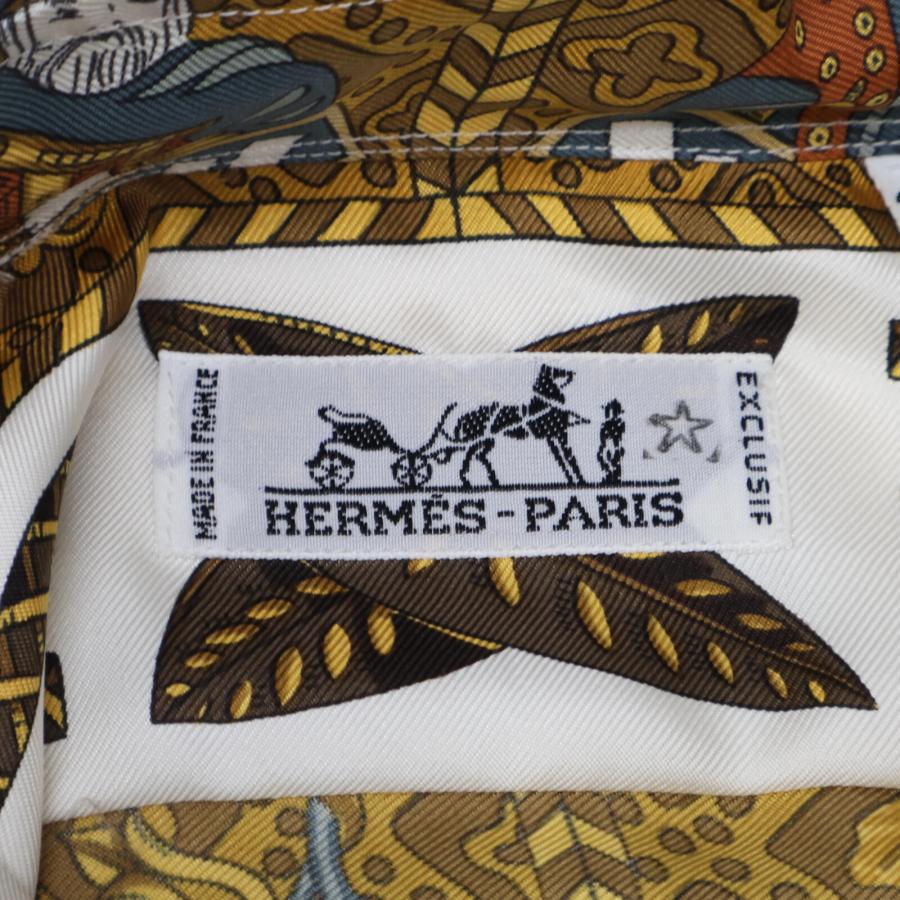【極希少/仏製】HERMES ヴィンテージ シルク総柄 異素材コンビポロシャツ HERMES エルメス タロットモチーフ ヴィンテージシルクシャツ マルチ