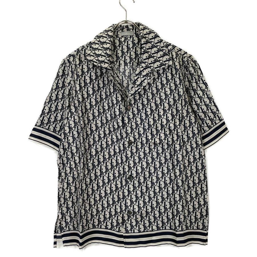 ディオール サイズ:41  013C549A4751 オブリーク総柄シルク半袖シャツ 中古 SB01 DIOR ディオール ネイビー 013C549A4751 オブリーク シルク シャツ