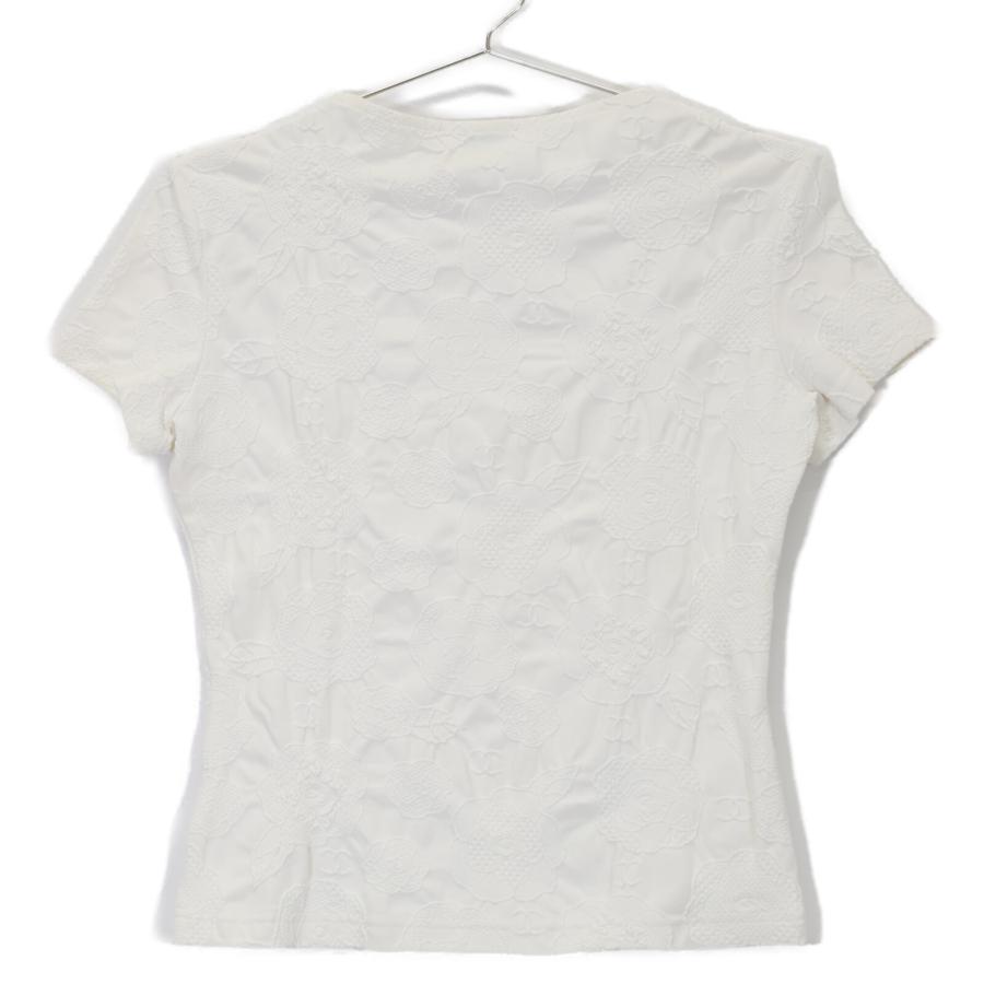 CHANEL ホワイト 半袖Tシャツ S CHANEL（シャネル） 98P P11126 ホワイト カメリア半袖Tシャツ