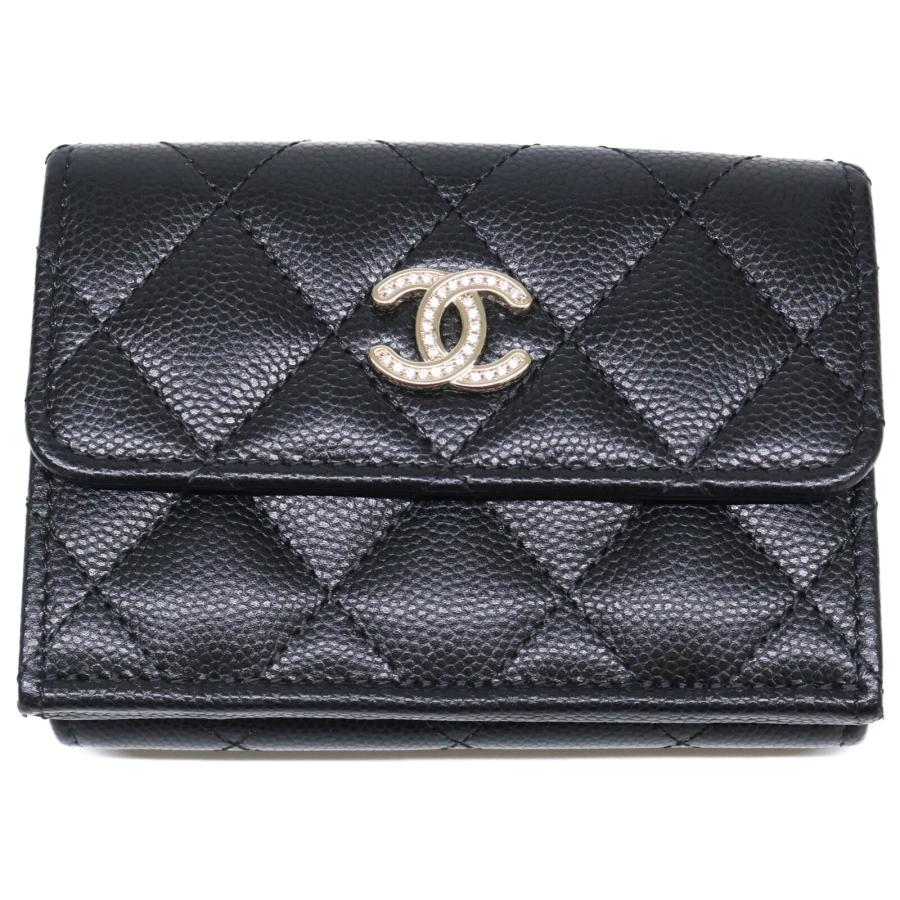 シャネル CHANEL スモールウォレット　コンパクト　メタリック キャビア シャネル CHANEL 2つ折り財布 キャビアスキン スモール ウォレット