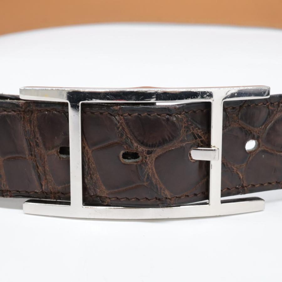 HERMES エルメス アピ □L刻 ポロサス ベルト 95 ダークブラウン