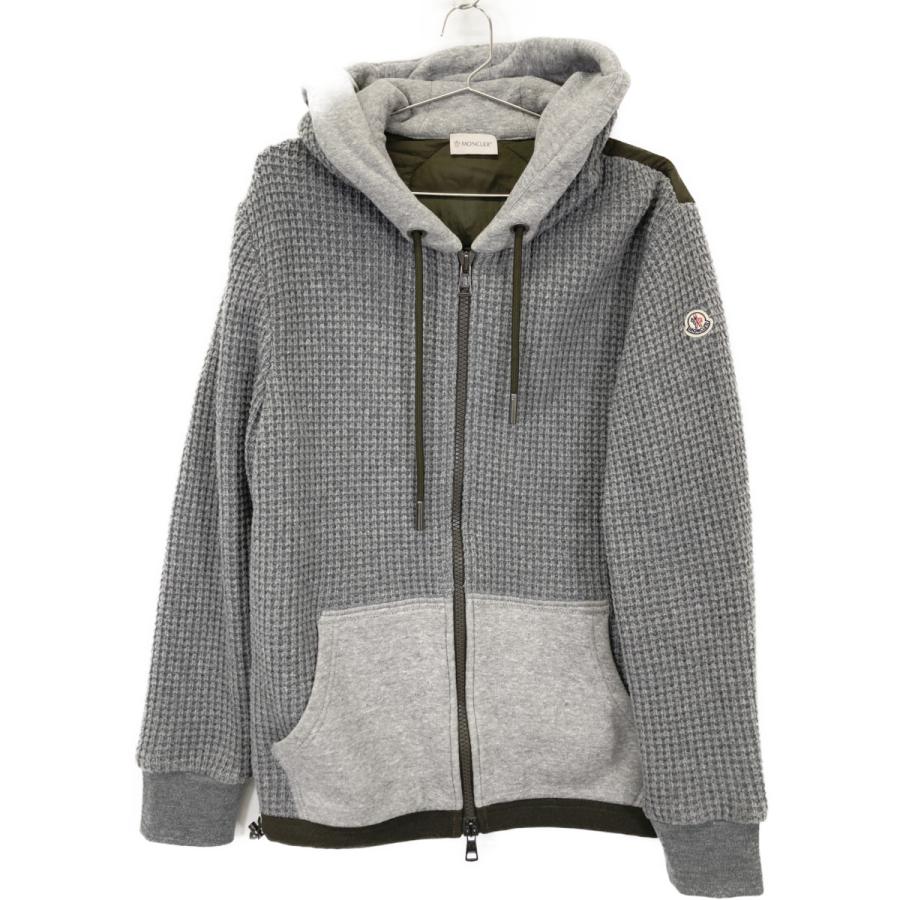 美品 モンクレール マグリア ニット ハイブリット パーカー Sサイズ MONCLER（モンクレール） 17年 マグリア パーカー グレー×カーキ S