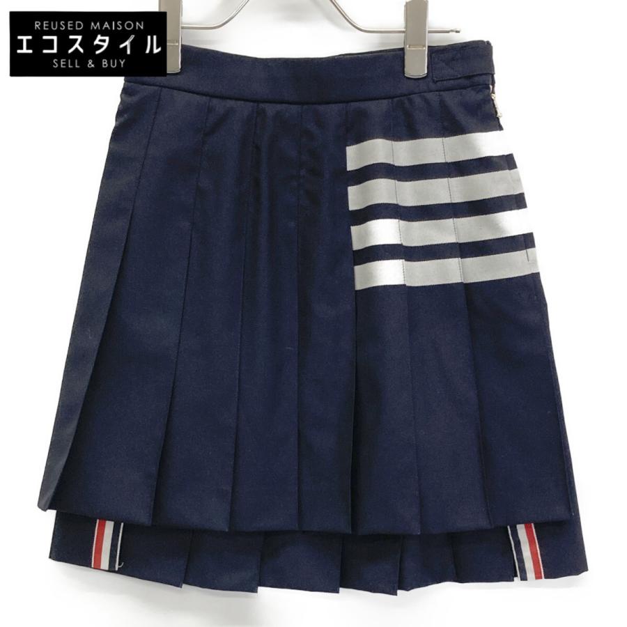 THOM BROWNE トムブラウン FGC402V-06146 ネイビー 平織り4BARプリーツ  
