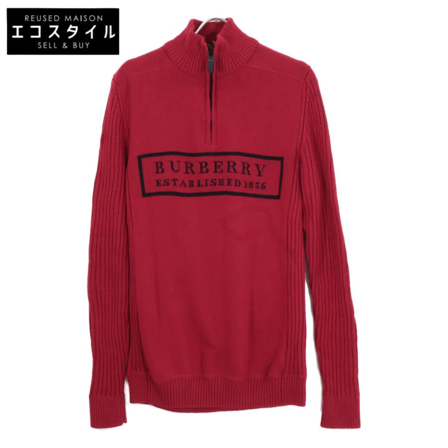 BURBERRY（バーバリー） ハーフジップ ロゴ ニット トップス L レッド