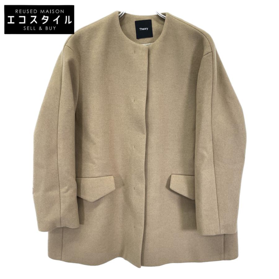 セオリー theory ノーカラーコート Aライン ウール100% ベージュ S theory（セオリー） 24年 014309605 キャメル Wool Melton M P Cape BK