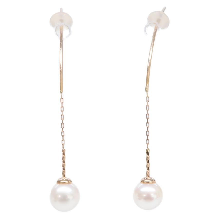 agete（アガット） 美品 K10 パール チェーン ピアス イエローゴールド