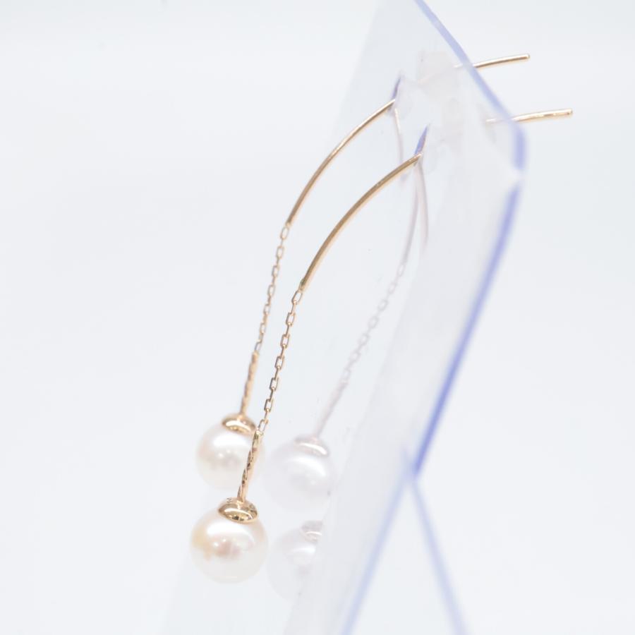 agete（アガット） 美品 K10 パール チェーン ピアス イエローゴールド