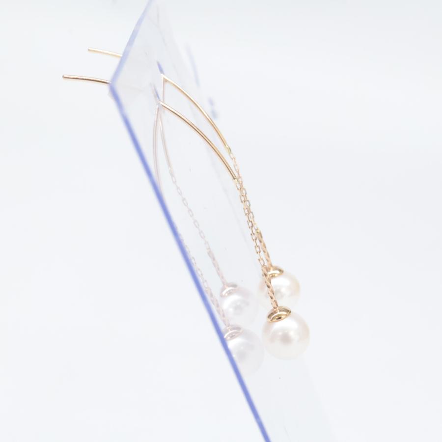 agete（アガット） 美品 K10 パール チェーン ピアス イエローゴールド