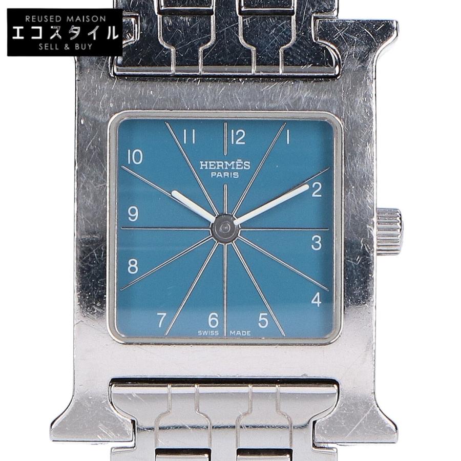 HERMES エルメス HH1.210 ブルー文字盤 Hウォッチ スクエア クオーツ