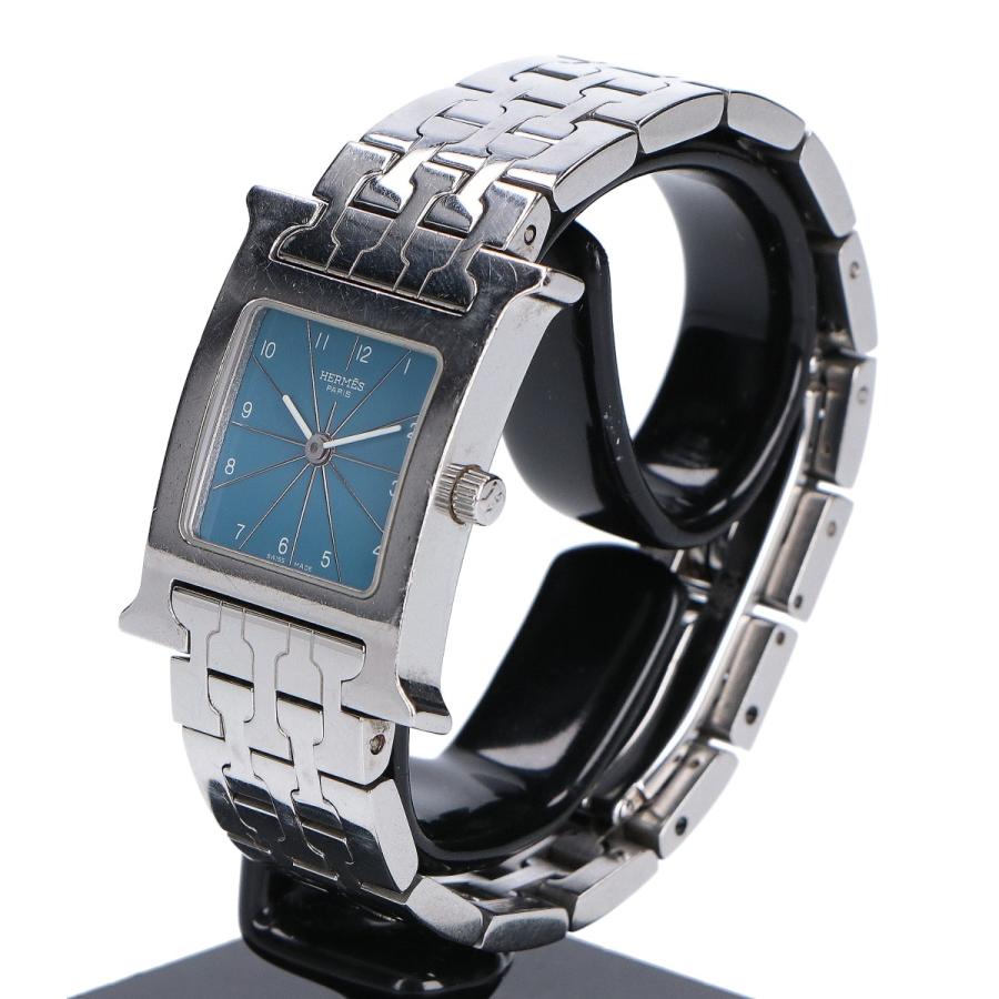 HERMES エルメス HH1.210 ブルー文字盤 Hウォッチ スクエア クオーツ