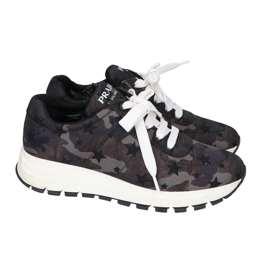 PRADA プラダ カモフラ柄 スニーカー 37 レディース 1E553L PRADA（プラダ） 1E553L カモフラ スター スニーカー 37 ブラック
