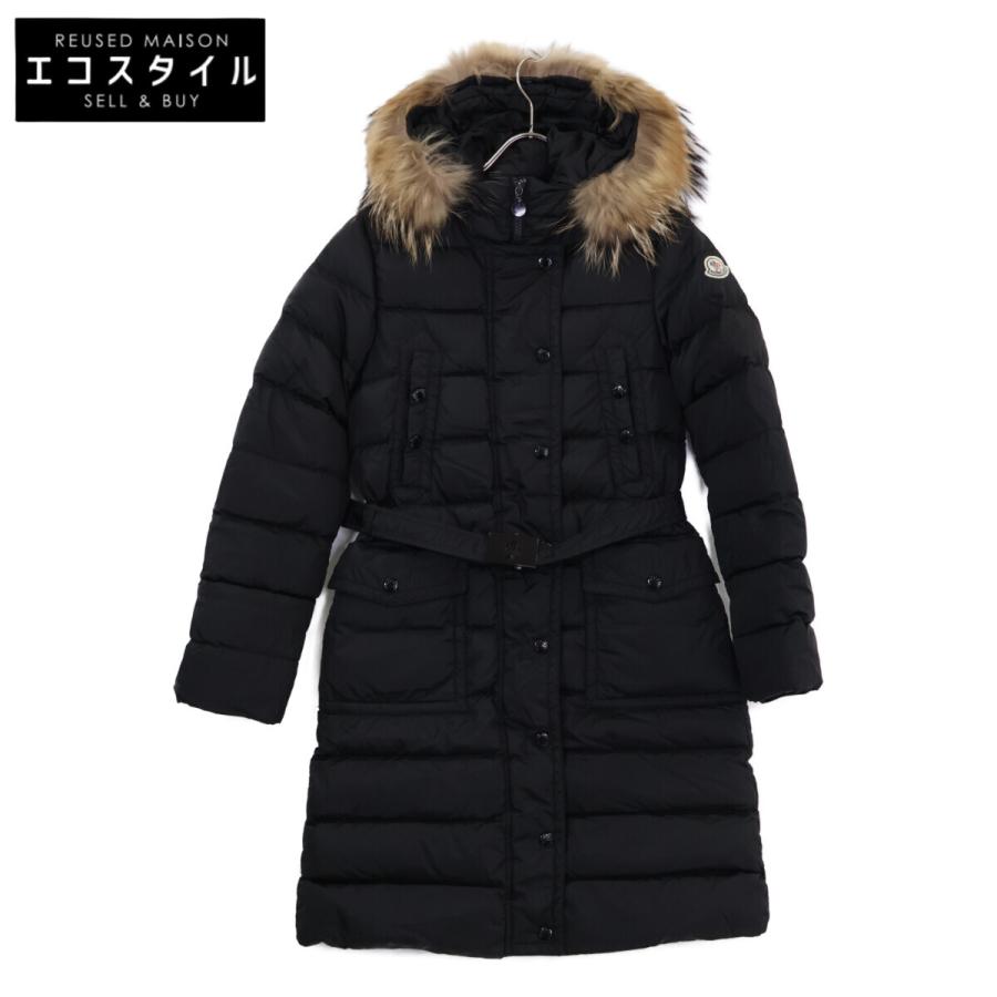 【美品】MONCLER ダウンコート ブラック MONCLER（モンクレール） MERIN ファー・ベルト付 フーディダウン