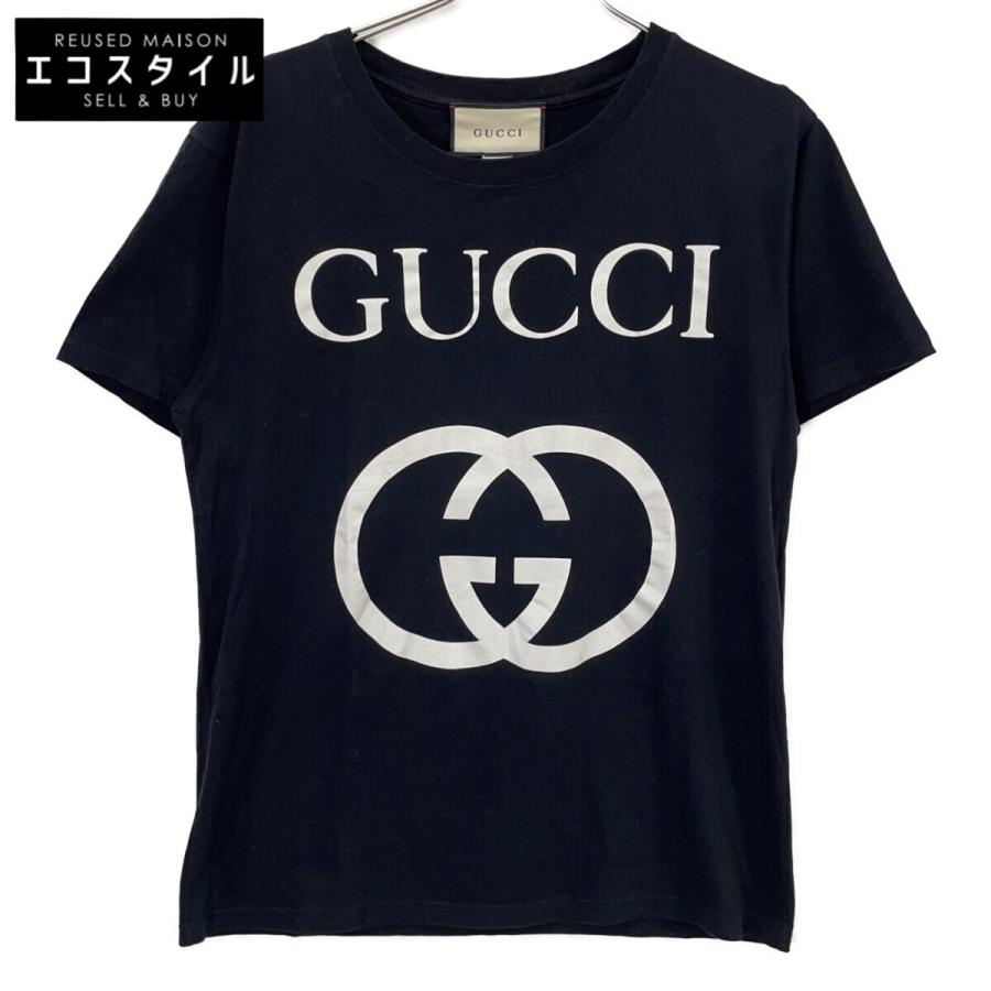 GUCCI（グッチ） 493117 ブラック コットン ロゴ Tシャツ ブラック XS
