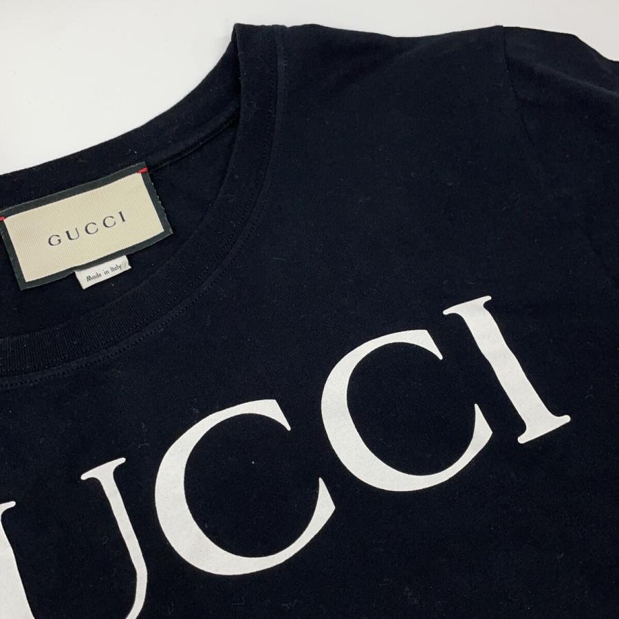 GUCCI（グッチ） 493117 ブラック コットン ロゴ Tシャツ ブラック XS