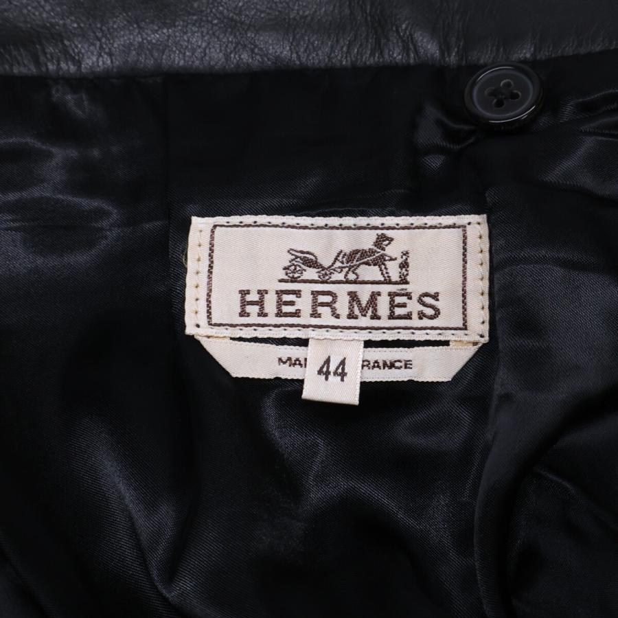 未使用HERMES ネイビー スラックス44 国内正規/ HERMES エルメス カーフ レザーパンツ 44 ネイビー メンズ