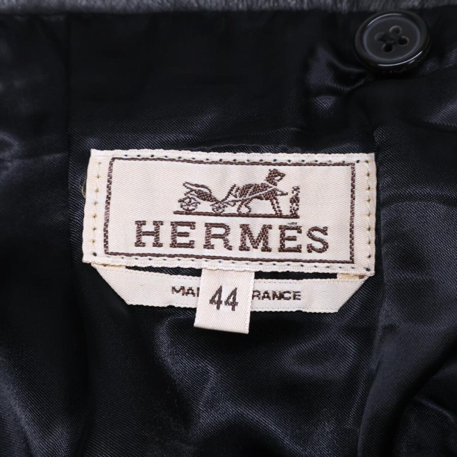 国内正規/ HERMES エルメス カーフ レザーパンツ 44 ネイビー メンズ