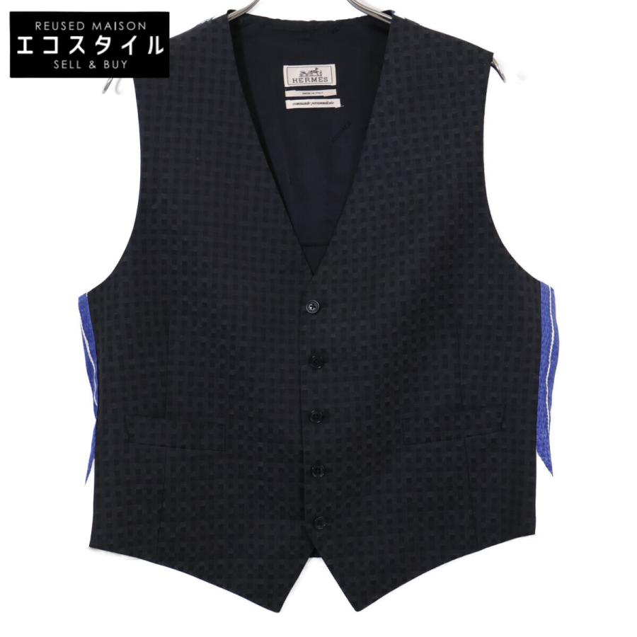 美品/国内正規 HERMES エルメス ウール/シルク切替 ベスト 56 ブラック 
