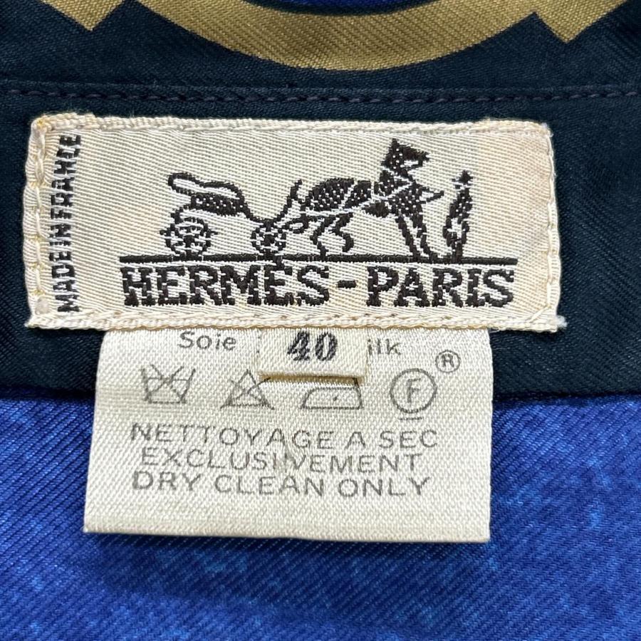 HERMES エルメス 80年代 シルク100 馬車 長袖シャツ 40