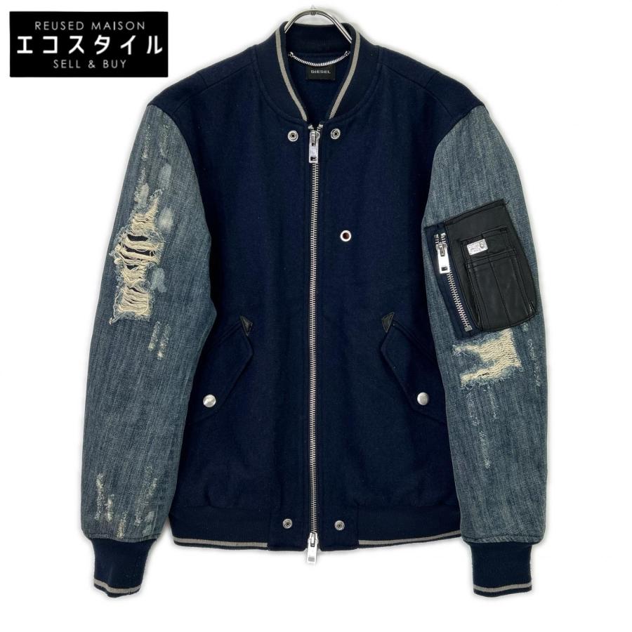 入手困難 限定モデル DIESEL フライトジャケット MA-1 アウター 紺色 DIESEL（ディーゼル） MA-1 ダメージ加工 デニム切り替えジャケット