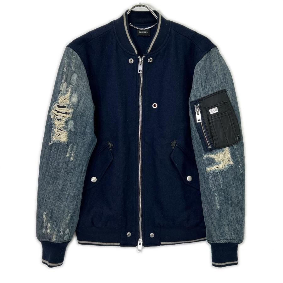DIESEL デニムジャケット ミリタリー切替 DIESEL（ディーゼル） MA-1 ダメージ加工 デニム切り替えジャケット