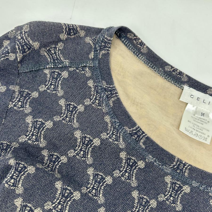 セリーヌ 00s ﾈｲﾋﾞｰ ｳﾞｨﾝﾃｰｼﾞ ﾄﾘｵﾝﾌ ﾏｶﾀﾞﾑ 総柄 ﾛﾝｸﾞｽﾘｰﾌﾞ 長袖 Tｼｬﾂ ｶｯﾄｿｰ M CELINE（セリーヌ） 00s ネイビー ヴィンテージ トリオンフ マカダム