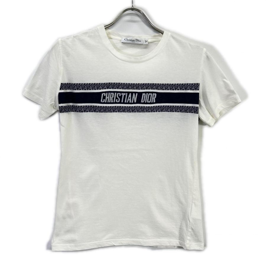 国内正規 Christian Diorクリスチャンディオール 143T04A4043 シグネチャーバンドロゴTシャツS ホワイト/ネイビー レディースの画像
