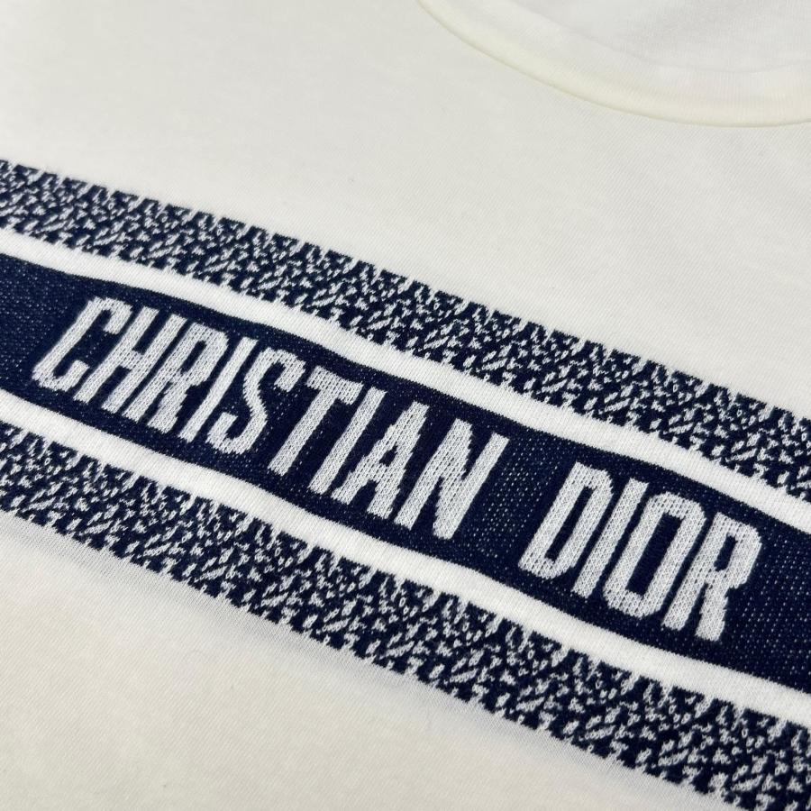国内正規 Christian Diorクリスチャンディオール 143T04A4043 シグネチャーバンドロゴTシャツS ホワイト/ネイビー レディースの画像