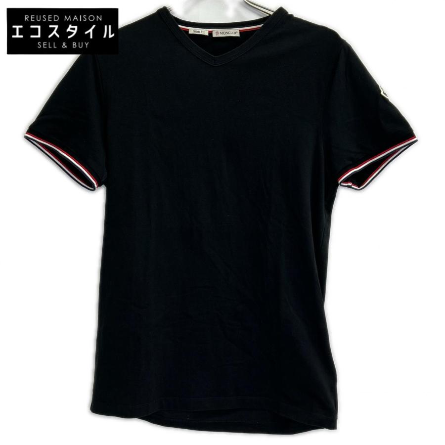 MONCLER（モンクレール） 19年 ブラック トリコロール Vネック Tシャツ 