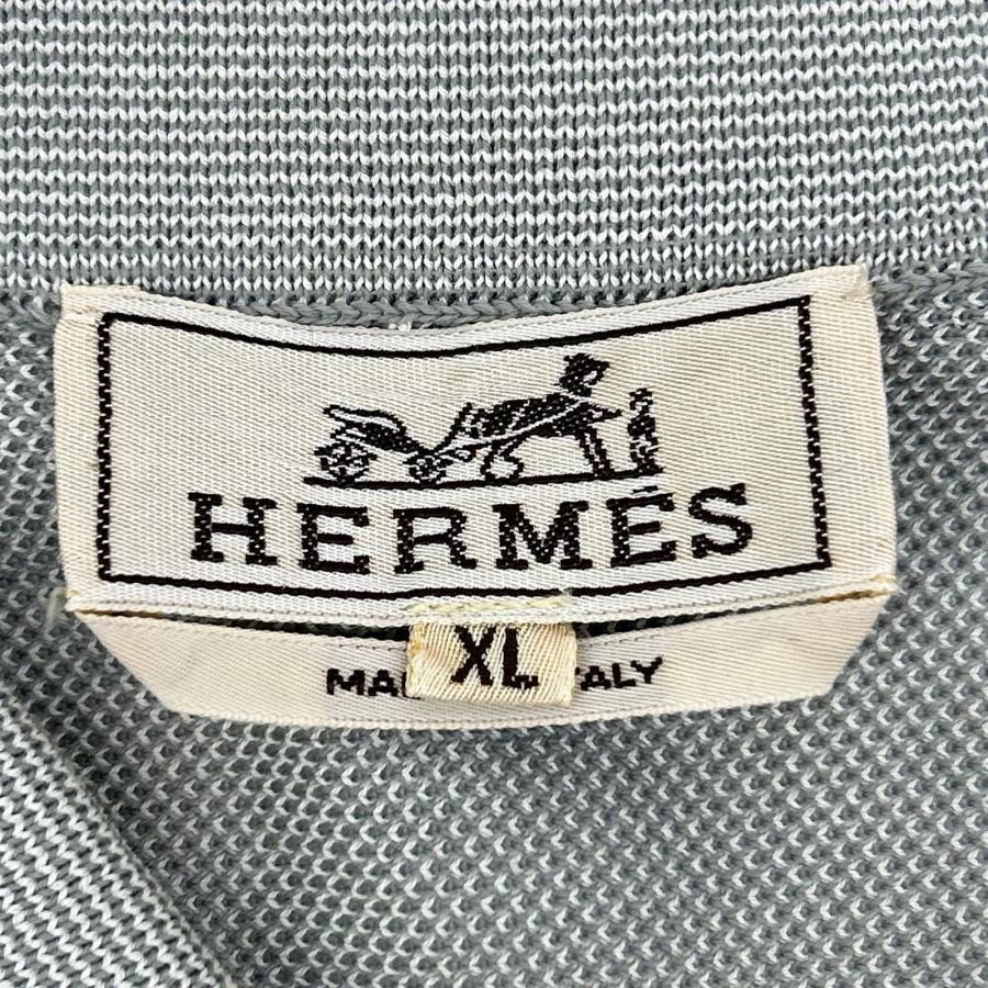 HERMES エルメス sw090 ネイビー コットン100% 半袖ポロシャツ グレー