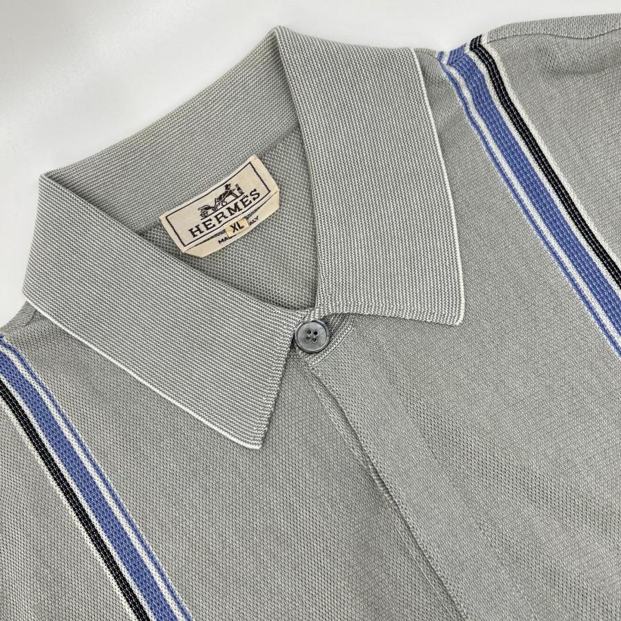 HERMES エルメス sw090 ネイビー コットン100% 半袖ポロシャツ グレー