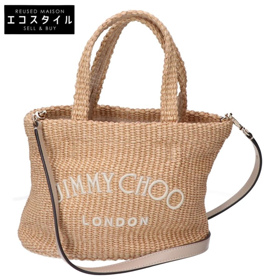 美品　JIMMY CHOO トートバッグ ラフィア調 ホワイト　かごバック JIMMY CHOO ジミーチュウ ラフィア ビーチ トート ウエスト ミニ 2WAY