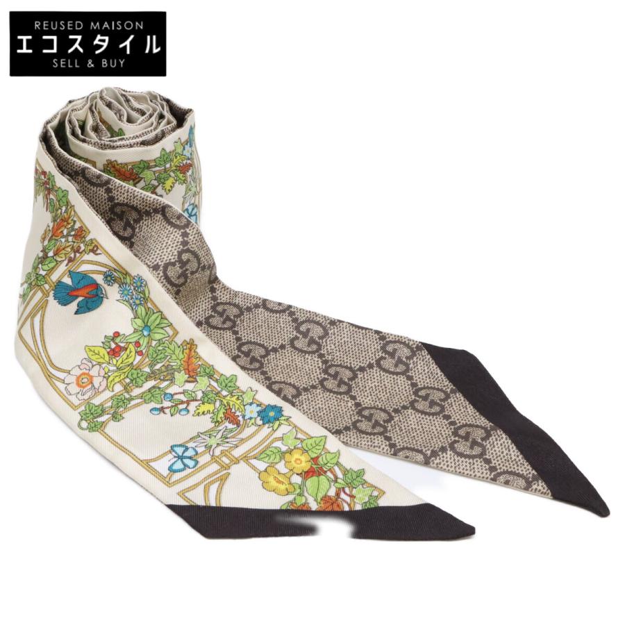 クリーニング済　GUCCI グッチ　シルク　スカーフ　総柄　花柄　フローラ　伊製 クリーニング済 GUCCI グッチ シルク スカーフ 総柄 花柄 フローラ 伊
