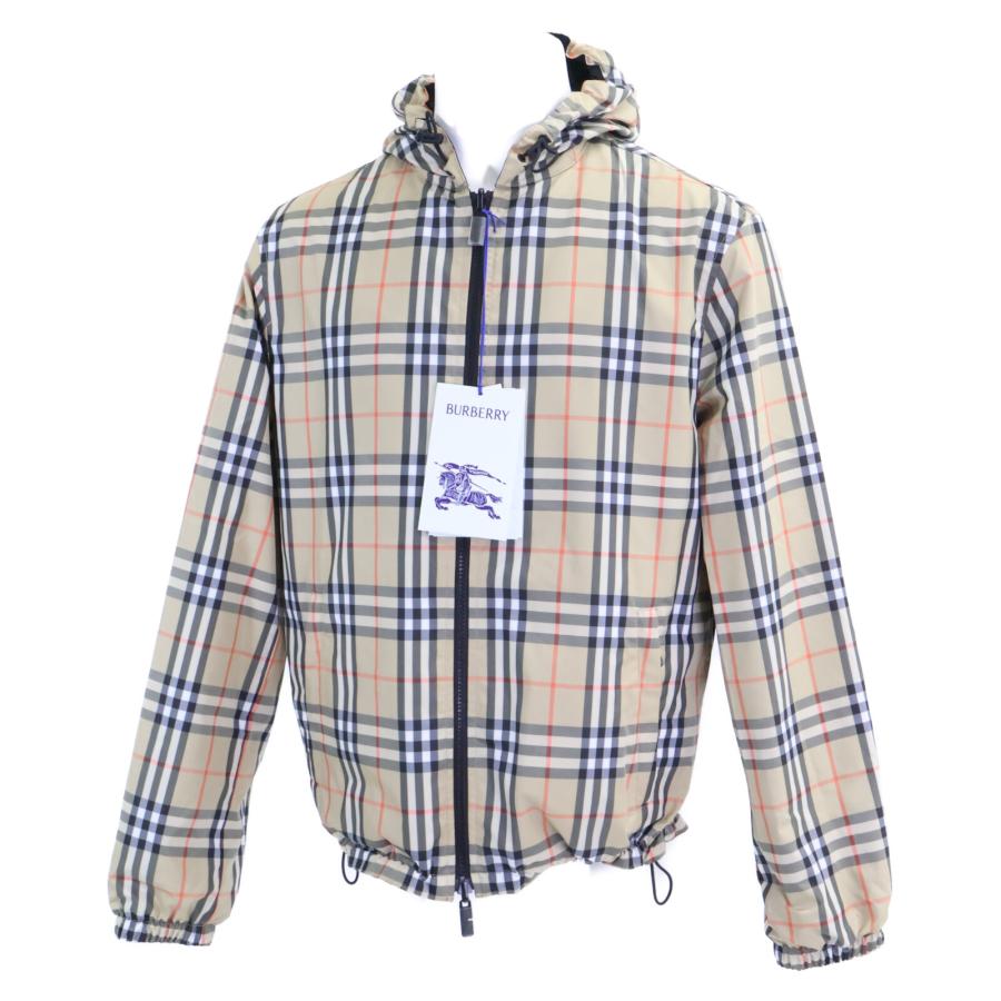 新品/国内正規 BURBERRY バーバリー 8110371 ノヴァチェック リバーシブル フーディジャケット M ブラック/ベージュ メンズの画像