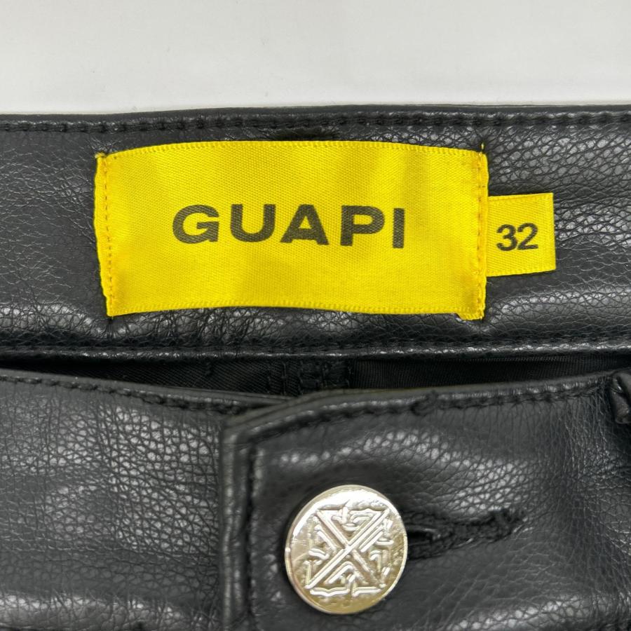 GUAPI グアピ ブラック レザー スター ダブルニー パンツ 32 GUAPI グアピ ブラック レザー スター ダブルニー パンツ 32 ボトムス