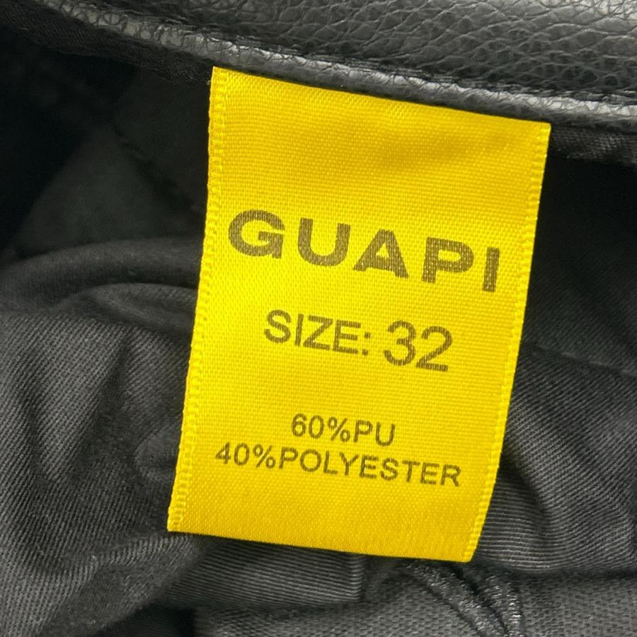 GUAPI グアピ ブラック レザー スター ダブルニー パンツ 32 ボトムス