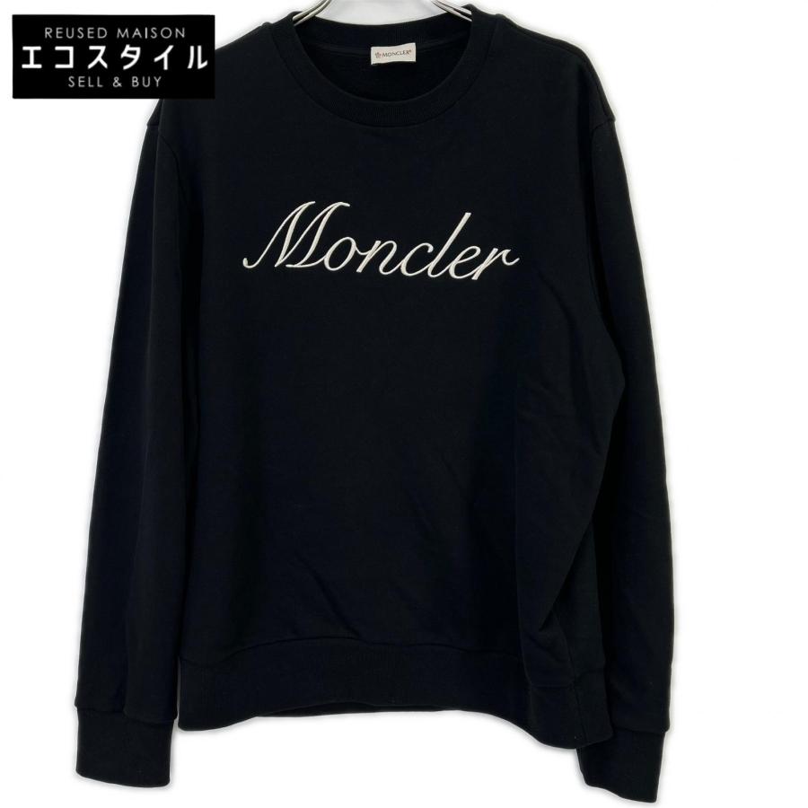 23AW★モンクレール ロゴ スウェット FELPA GIROCOLLO 黒 M MONCLER（モンクレール） 24年製 ブラック FELPA スウェットシャツ XL