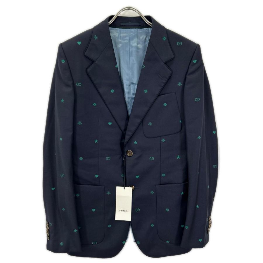 GUCCI　グッチ　ジャケット　メンズ　ネイビー　蜂　ロゴ　0611 GUCCI（グッチ） 581688 ネイビー ミケーレ期 ウール GG Bee 総柄
